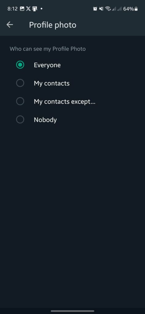 whatsapp profile photo privacy options