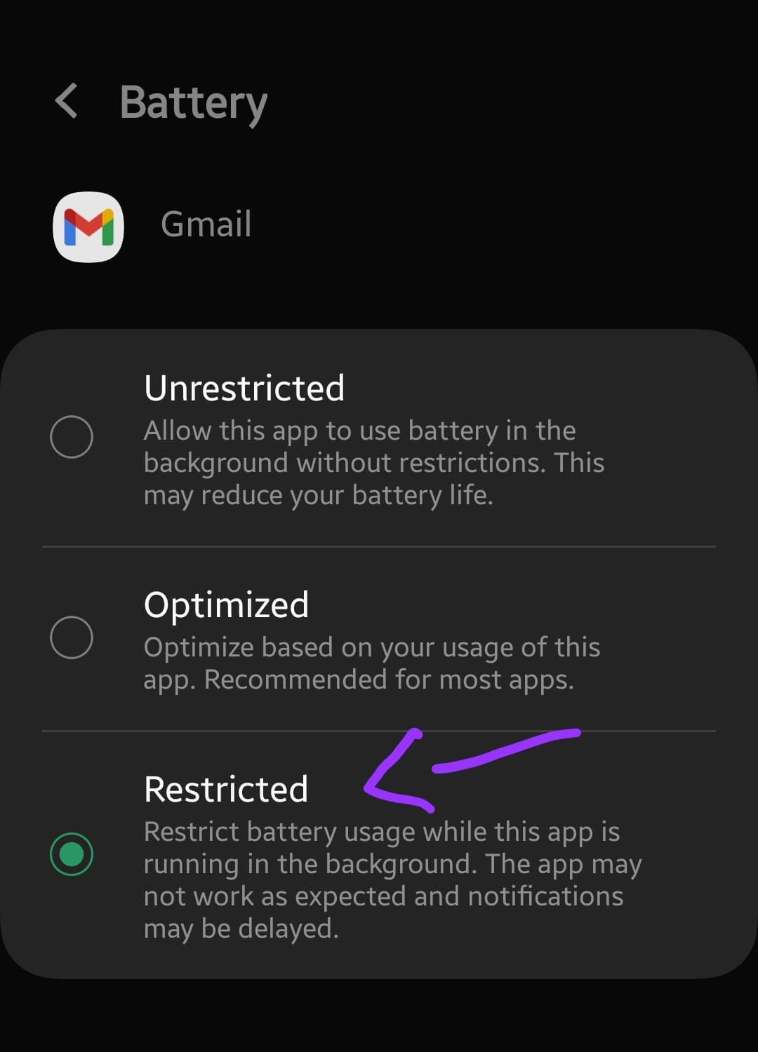 battery usage restricted