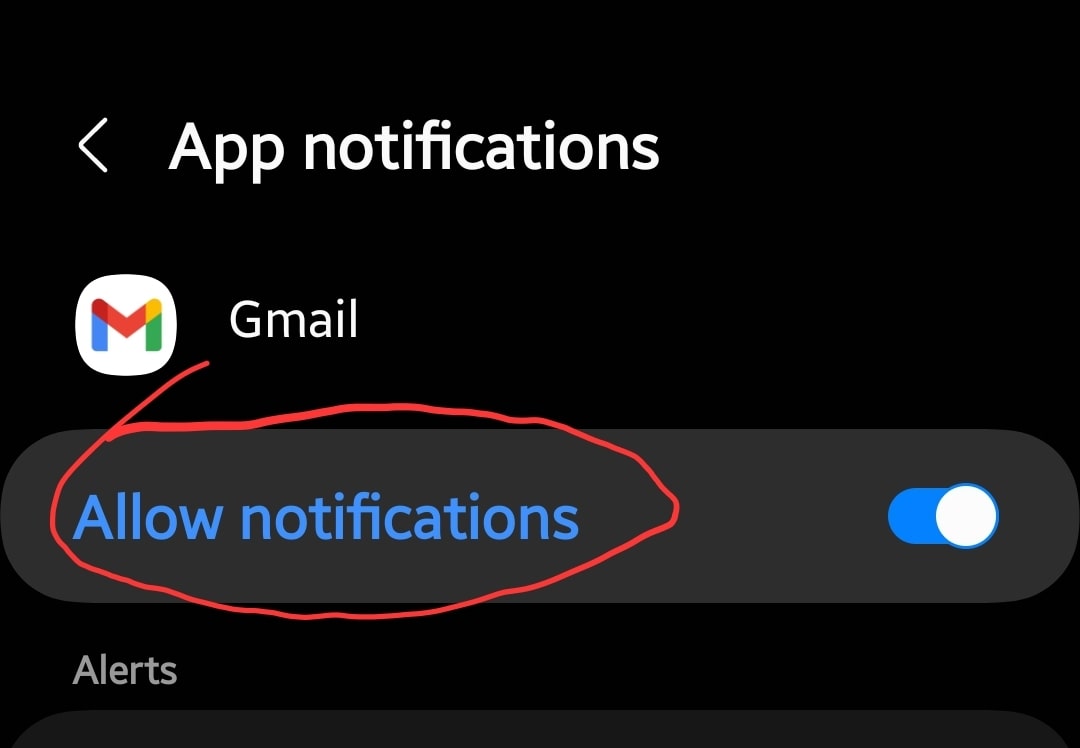 allow gmail notifications in phone settings