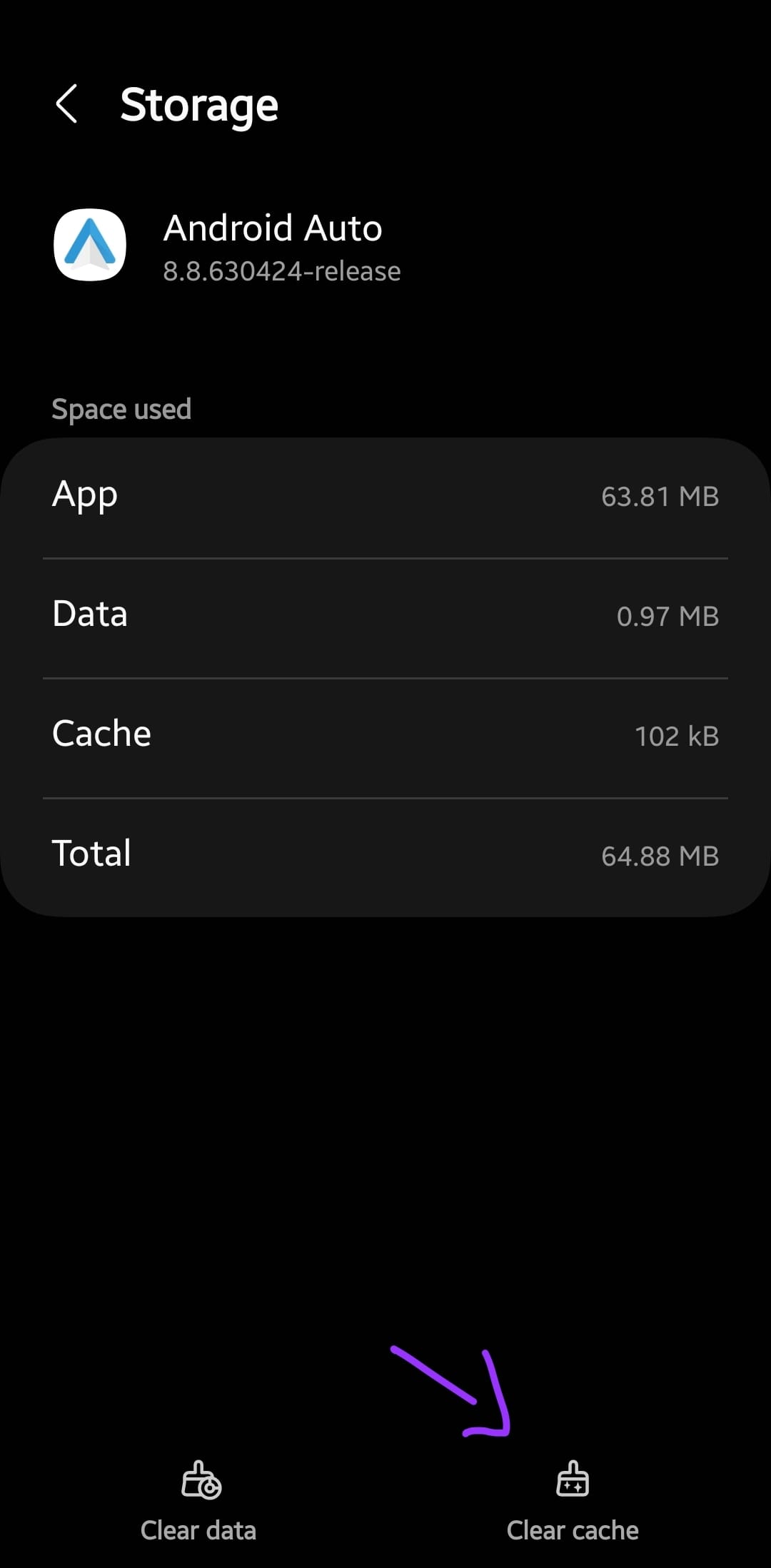 clear cache of android auto