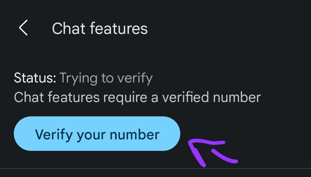 tap the verify number option