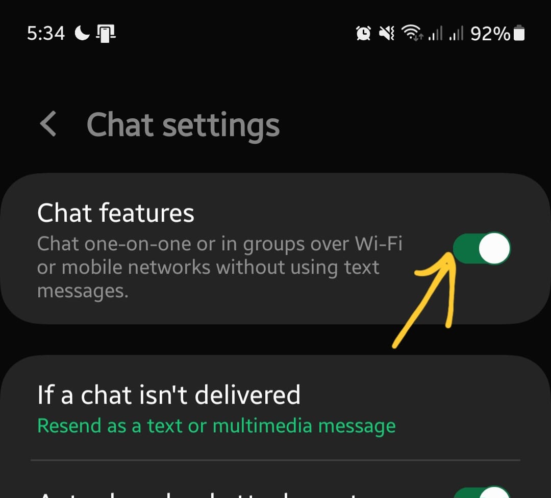 enable chat feature in messages