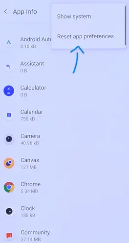 reset app preferences oneplus