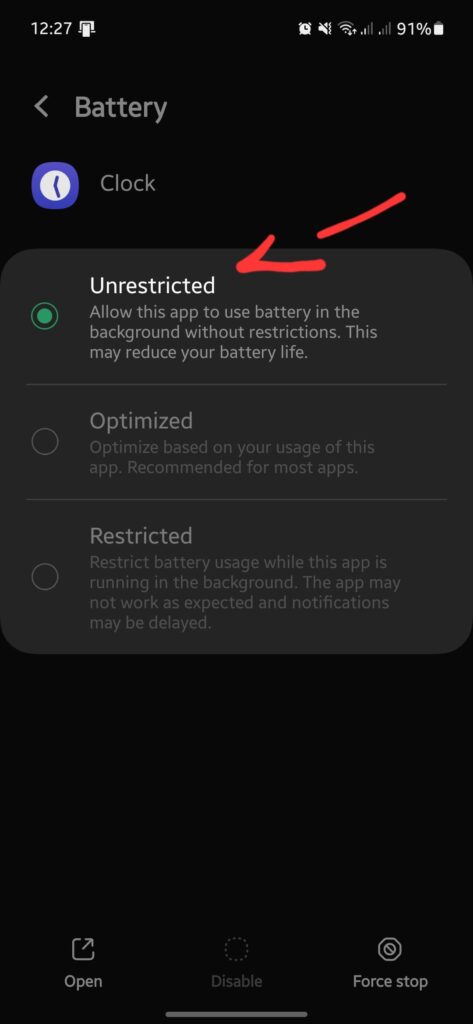 turn off battery optimization