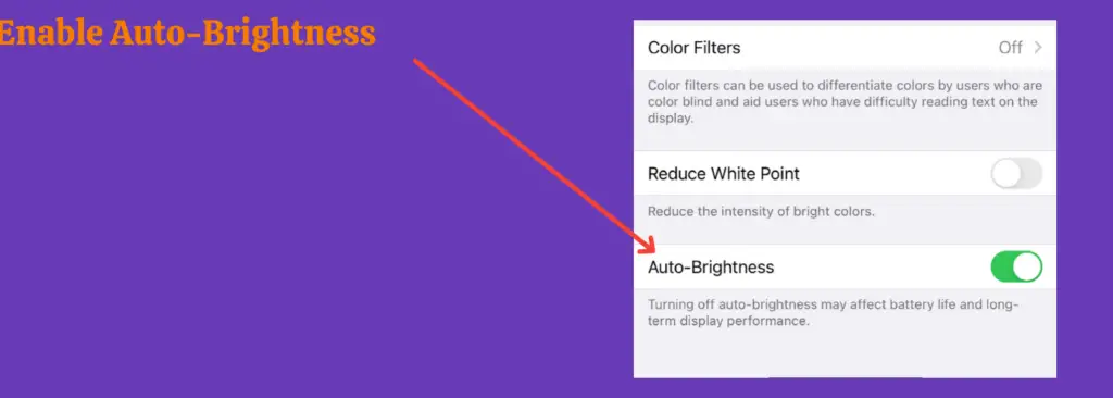 enable Auto-brightness iphone
