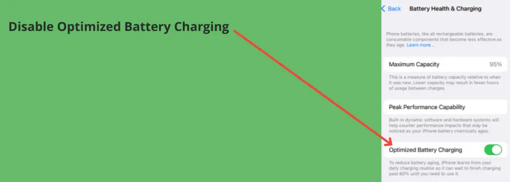 Disable Optimized battery charging