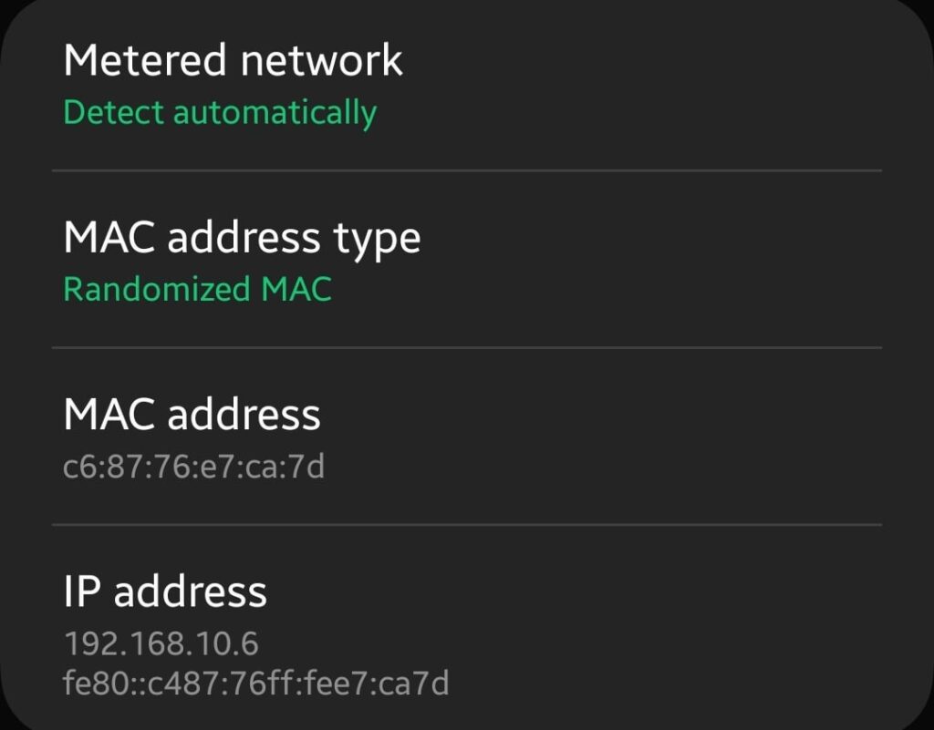 change mac address type to Phone MAC